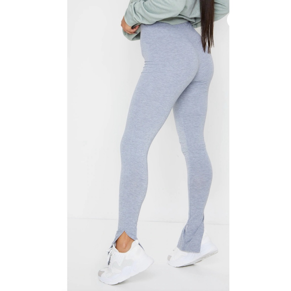 Pretty Little Thing Grey Marl Basic Jersey Split Hem Leggings